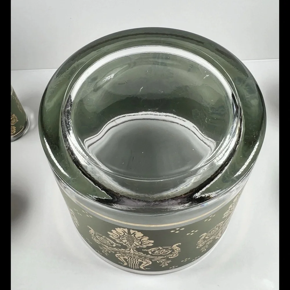 Vintage Green Gold Ice Bucket + 4 Small Glasses Hollywood Regency mid-century